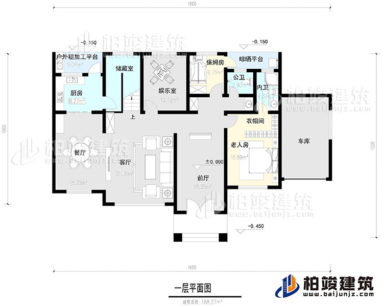 一層：2臥室，公衛(wèi)，健身房，2露臺(tái)。