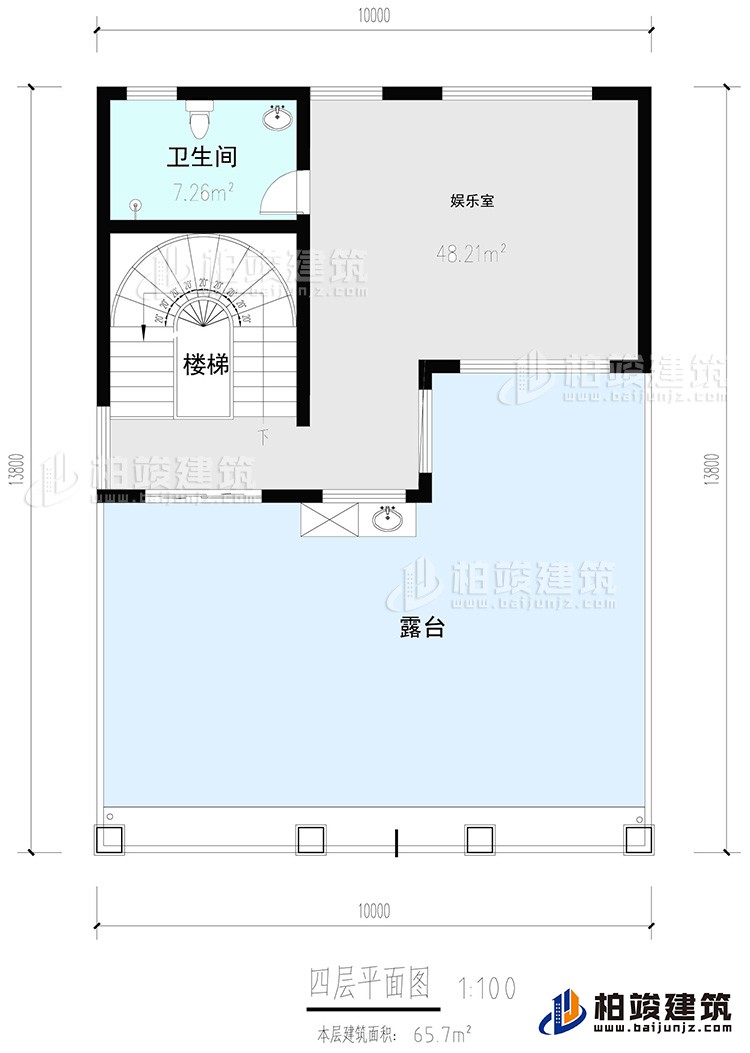 四層:娛樂室，公衛(wèi)，樓梯，露臺(tái)