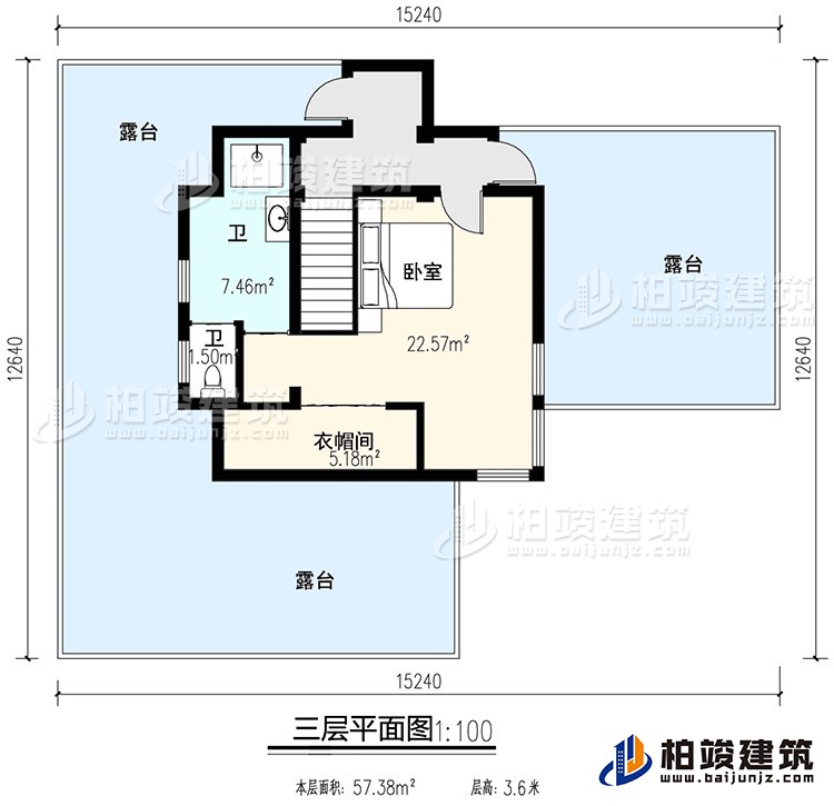 三層：臥室、公衛(wèi)、衣帽間、三露臺(tái)