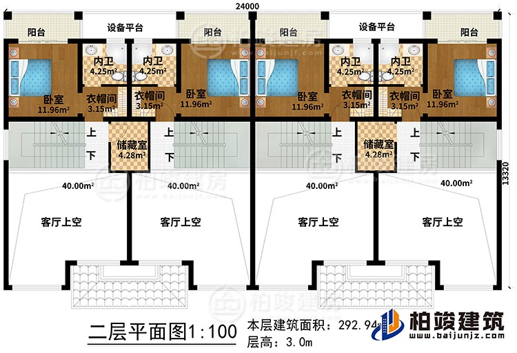 二層：4客廳上空、2儲藏室、4臥室、4衣帽間、4內(nèi)衛(wèi)、4陽臺