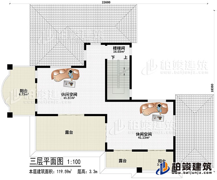 頂層：2休閑空間、2露臺、2陽臺、樓梯間