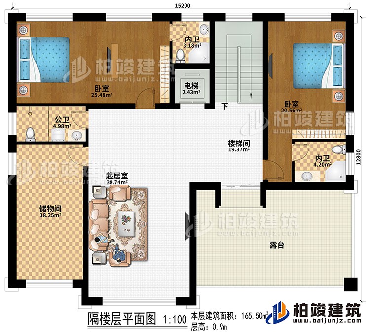 閣樓：2臥室、電梯、樓梯間、起居室、儲物間、公衛(wèi)、2內(nèi)衛(wèi)、露臺