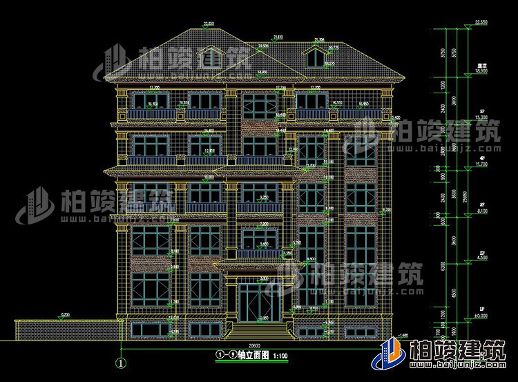 農(nóng)村五層自建房設(shè)計(jì)效果圖有電梯及地下車庫BZ506-新中式風(fēng)格